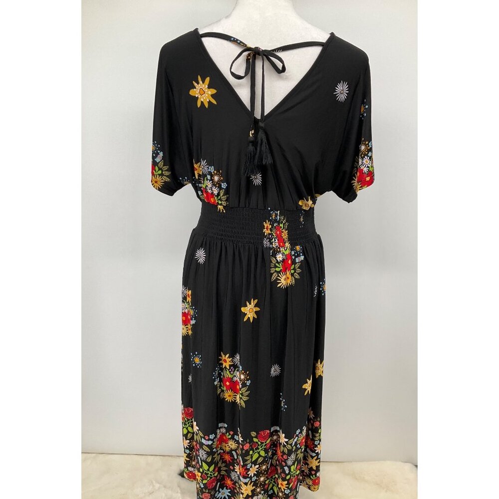 Lildy New Size L/XL Tassel Tie Back Maxi Dress Black Floral Boho - Picture 6 of 10